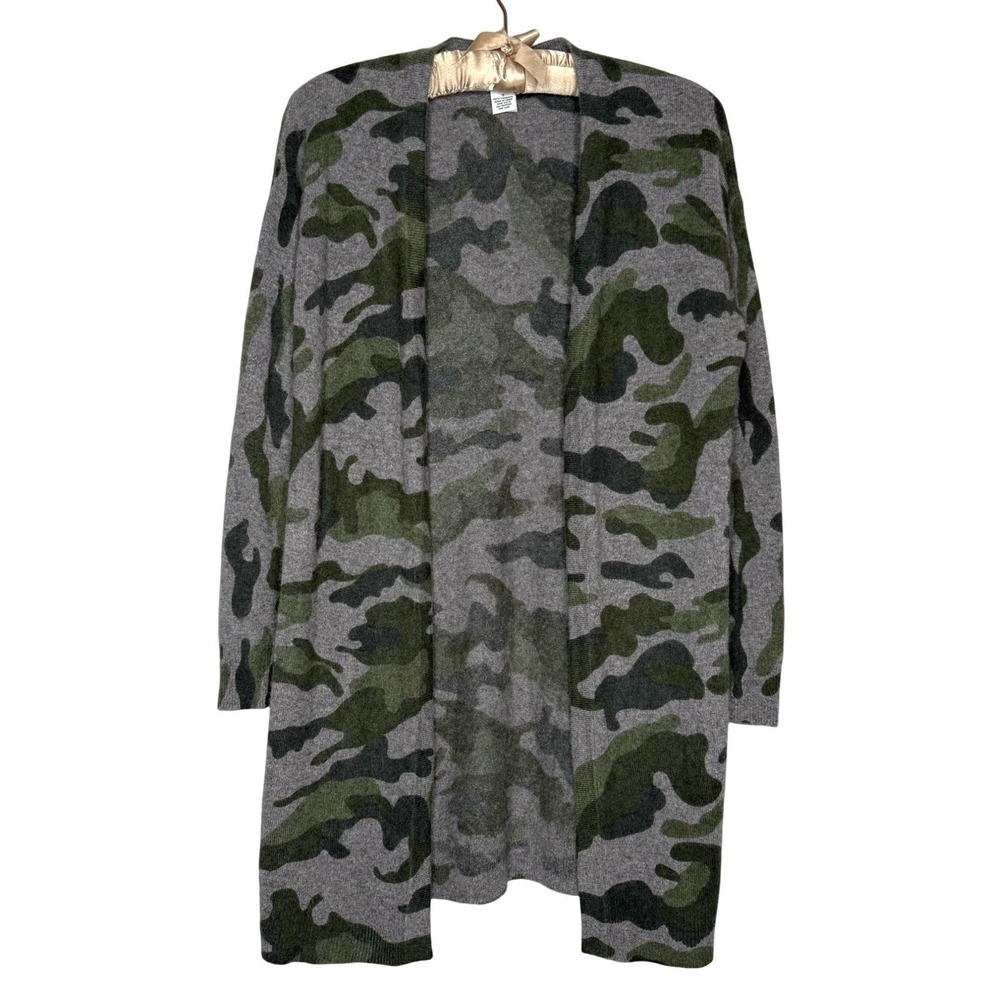 Magaschoni 100% Cashmere‎ Longline Duster Cardigan Sweater Small Camo Open Front